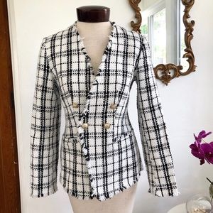 SHEIN Double Breasted Blazer Black and White Tweed
